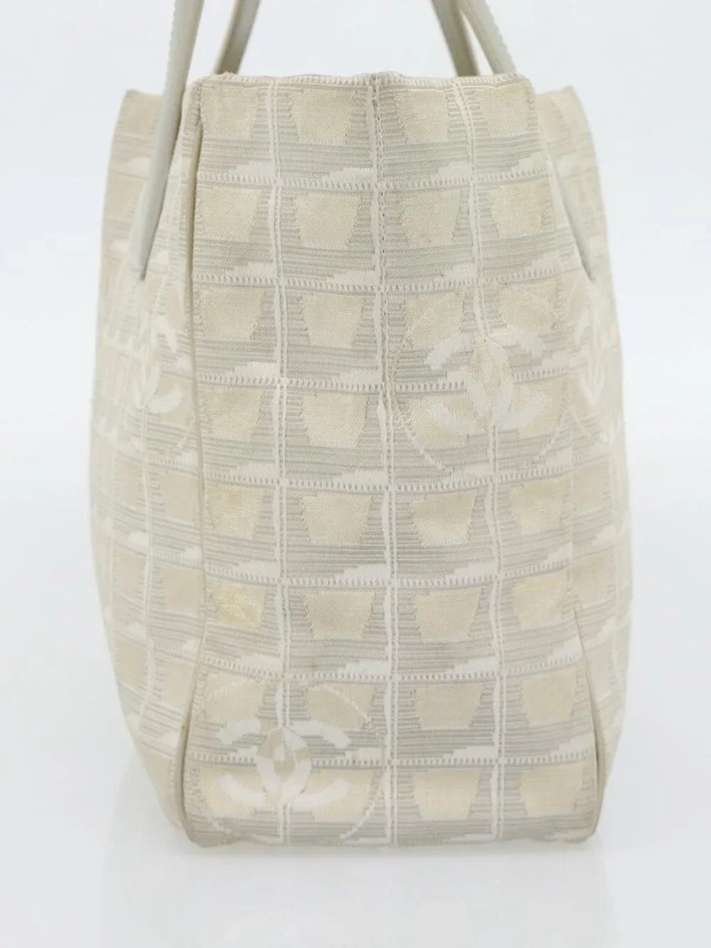 CHANEL New Travel Line Tote Bag Nylon Beige Silver CC Auth 180920